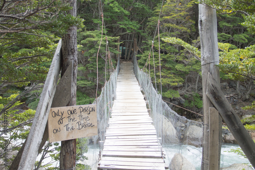 Wooden walkway near Italiano camp site, Torres del Paine Wooden walkway near Italiano camp site, Torres del Paine