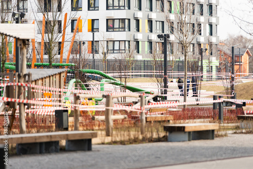 Playgrounds in quarantine. The fence around the playgrounds. The quarantine is all over Moscow.
