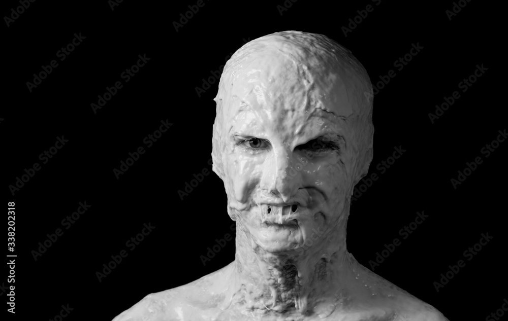 portrait of a shapeless distorted face on a black background portrait of a shapeless distorted face on a black background