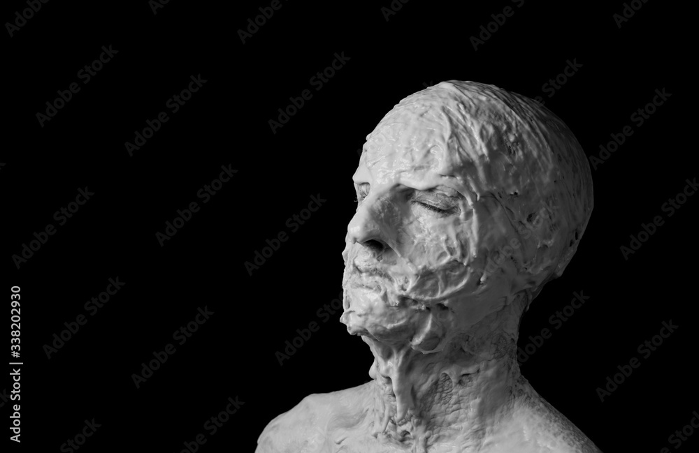 portrait of a shapeless distorted face on a black background portrait of a shapeless distorted face on a black background