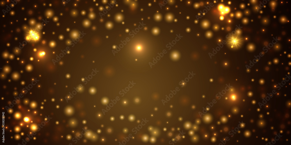 Abstract Gold glittering star dust sparkling particles. Sparkle glow light effect on transparent background.  - obrazy, fototapety, plakaty 
