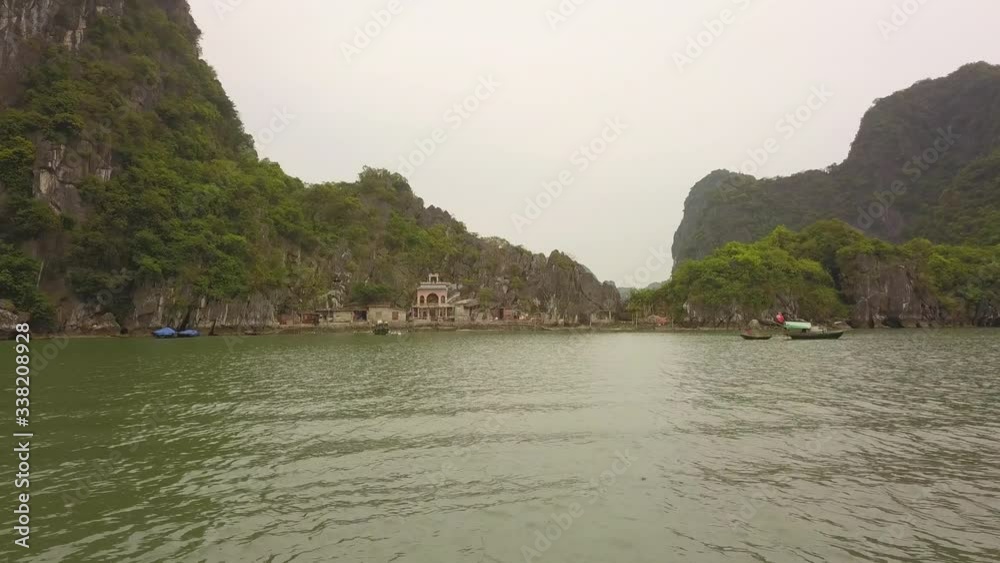 a flying camera is filming Halong Bay. a flying camera is filming Halong Bay.