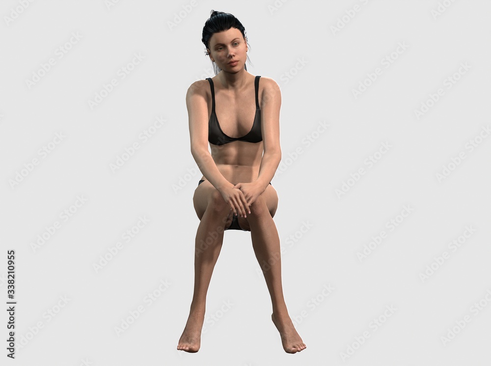 woman model sitting in underwear . siyah saçlı kadın karakter. 3d illustration . Sitting woman woman model sitting in underwear . siyah saçlı kadın karakter. 3d illustration . Sitting woman