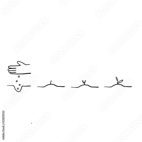 hand drawn planting tree seeds steps illustration with doodle style vector