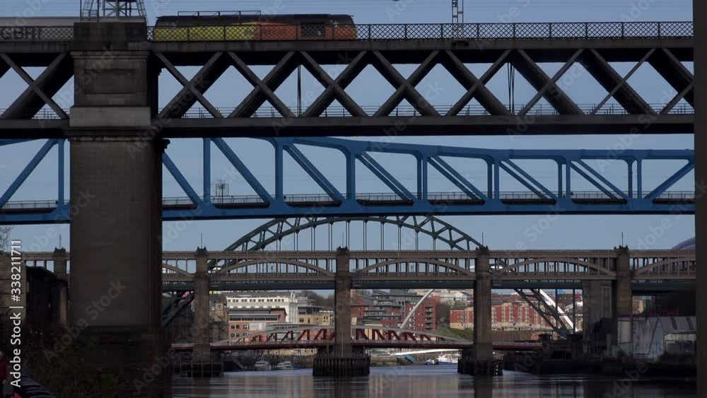 Newcastle Upon Tyne looking down river towards bridges UK 4K Newcastle Upon Tyne looking down river towards bridges UK 4K