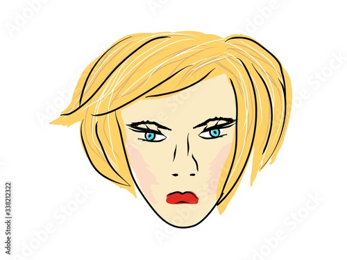 Sad girl Strict, angry woman. Color hand drawing illustration modern