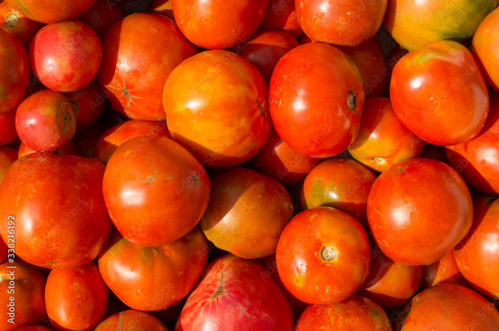 Fresh organic tomatoes background texture