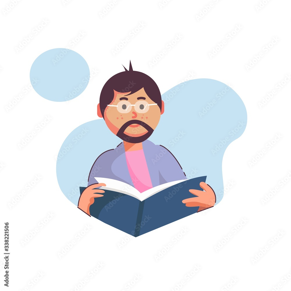 Flat style vector illustration, daddy is reading a book for website landing page, poster, pamphlet or any design Flat style vector illustration, daddy is reading a book for website landing page, poster, pamphlet or any design