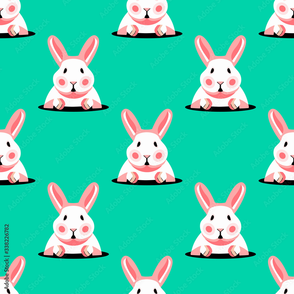 Obraz premium Seamless pattern with cute rabbits and bunnies 