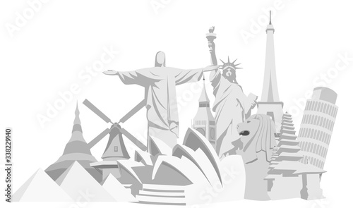silhouette of seven Wonders of the World. vector illustration