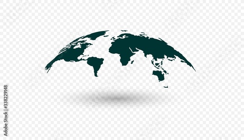 3D Map of the World in Grey Color with Shadow Isolated on transparent Background. Vector Illustration