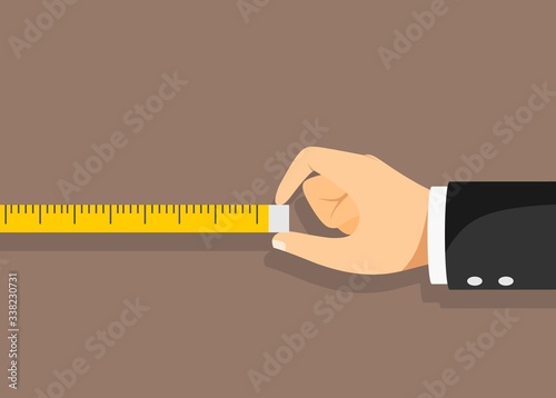 Measuring tape in the hands of the person making the measurements. Vector illustration