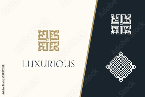 Elegant Geometric Pattern. Logo Template. Abstract graphic square elements for your design. Sacred logo icon. Best identity for luxury brand, restaurants, hotels, boutiques, jewelry, and cosmetics.