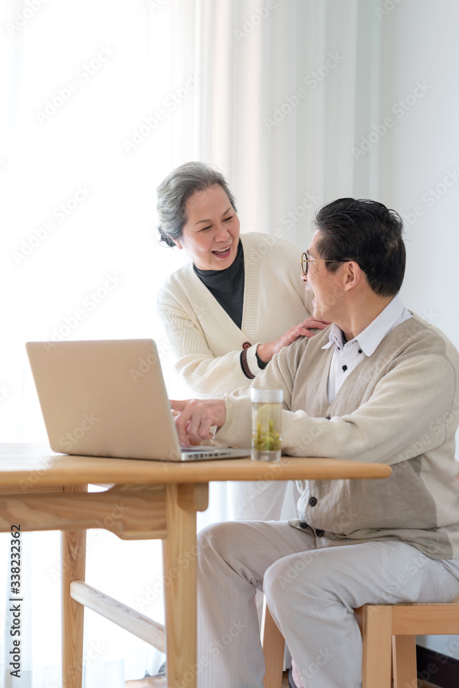 An Asian elderly couple using a computer An Asian elderly couple using a computer