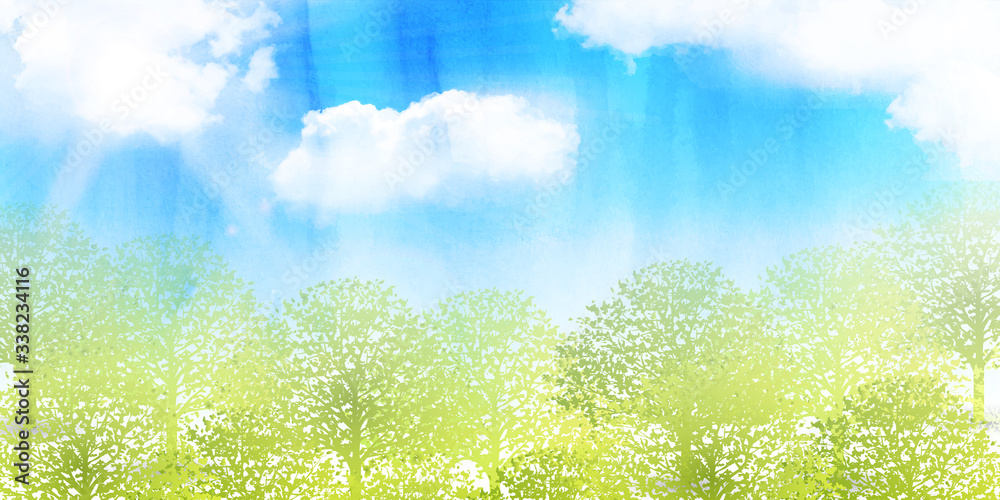 Fototapeta premium 水彩 木 新緑 背景