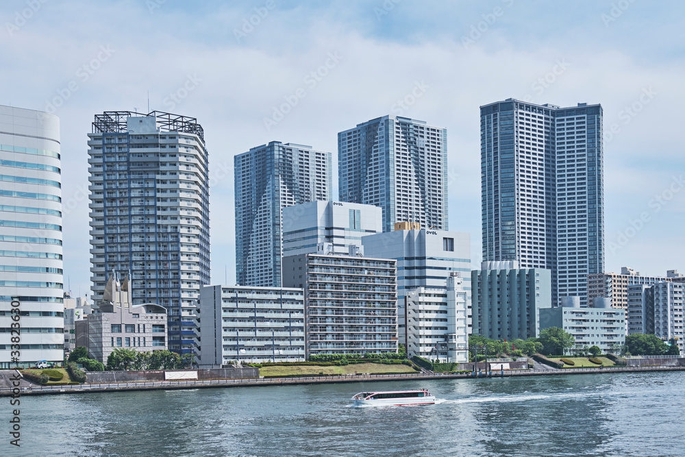tokyo city skyline with river
