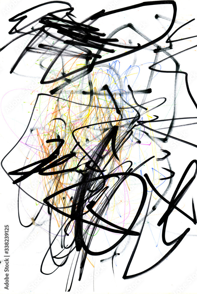 Scrawl. Drawing a line. Children's drawings drawn with felt-tip pens, colored pencils, and a pen. Scrawl. Drawing a line. Children's drawings drawn with felt-tip pens, colored pencils, and a pen.