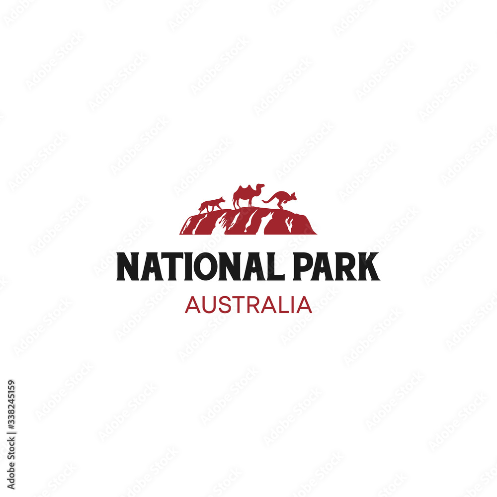 National Park Australia Camel Kangoroo Wildlife Logo Design Vector