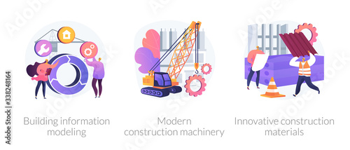 Building contractors services abstract concept vector illustration set. Air conditioning and refrigeration services, residential electrical construction, building industry license abstract metaphor.