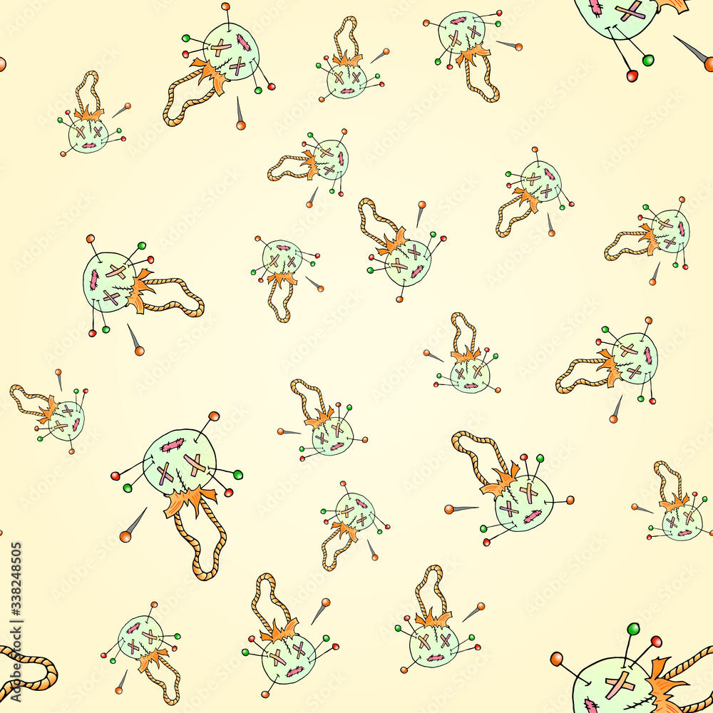 Obraz premium Seamless pattern with colorful voodoo dolls vector illustration.