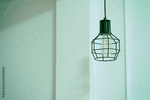 the lamp on white wall analog film tone color style