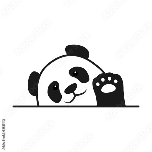 Fototapeta Baby panda waving paw cartoon, vector illustration