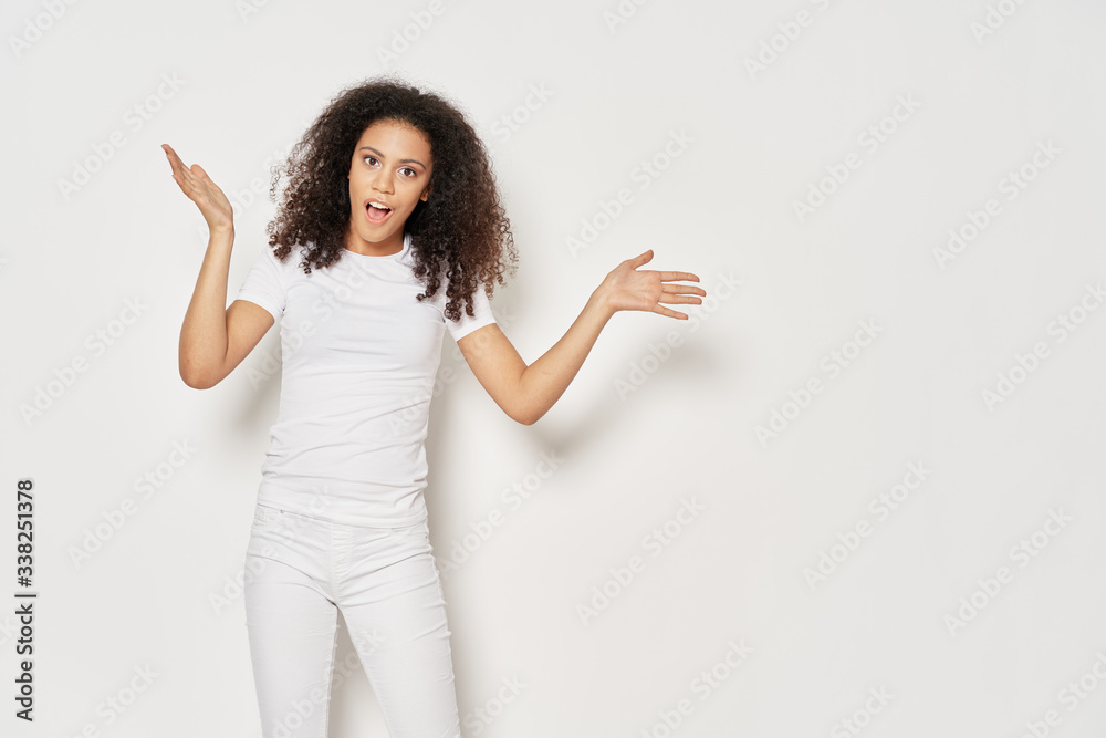 young woman presenting something young woman presenting something