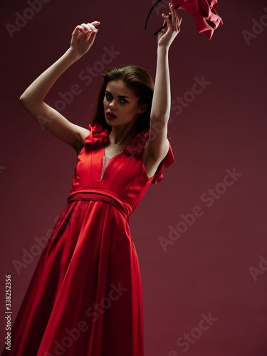 young woman in red dress