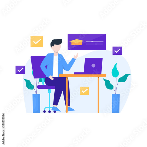 people enjoy online learning courses to add new skills vector illustration, suitable for landing page, ui, website, mobile app, editorial, poster, flyer, article, and banner