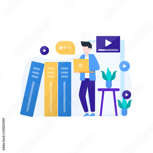 people enjoy online learning courses to add new skills vector illustration, suitable for landing page, ui, website, mobile app, editorial, poster, flyer, article, and banner
