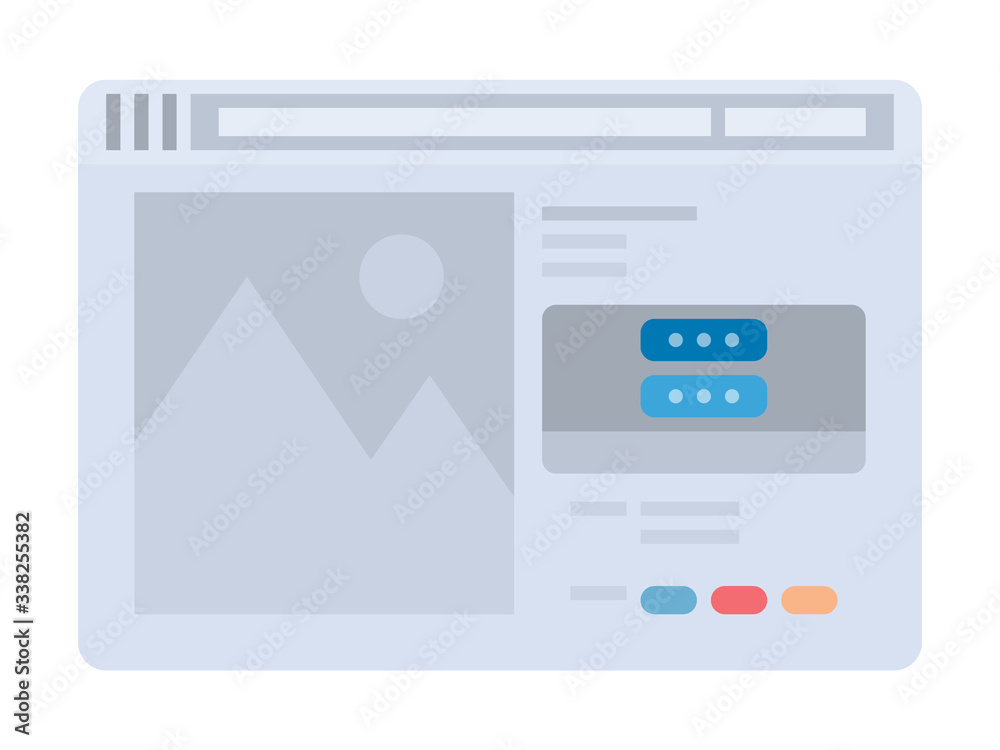Internet page in flat icon concept. Modern browser window design. Vector illustration pixel perfect are created on pixel grid 64 x 64 pixel.