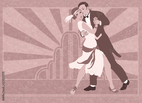 фотографія Illustration of vintage look art deco couple dancing