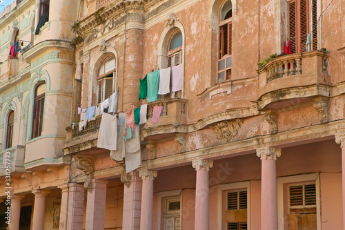 Old buildings with laundry in Old Havana, Cuba