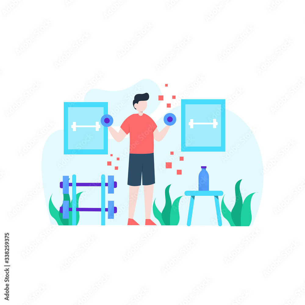 people are exercising in the gym using dumbbells, barbells and treadmills vector illustration, suitable for landing page, ui, website, mobile app, editorial, poster, flyer, article, and banner
