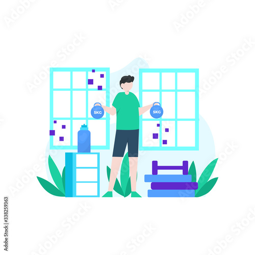 people are exercising in the gym using dumbbells, barbells and treadmills vector illustration, suitable for landing page, ui, website, mobile app, editorial, poster, flyer, article, and banner