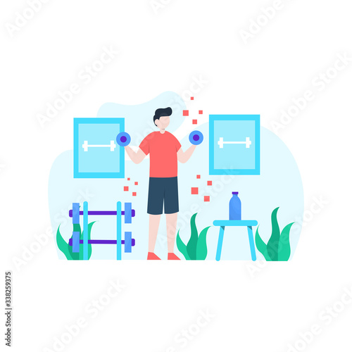 people are exercising in the gym using dumbbells, barbells and treadmills vector illustration, suitable for landing page, ui, website, mobile app, editorial, poster, flyer, article, and banner