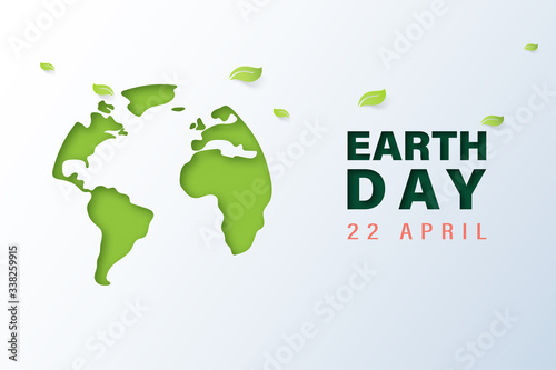 Green earth with earth day and world environment day concept.Paper art of ecology and environment.Vector illustration.