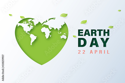 Green heart with earth day and world environment day concept.Paper art of ecology and environment.Vector illustration.