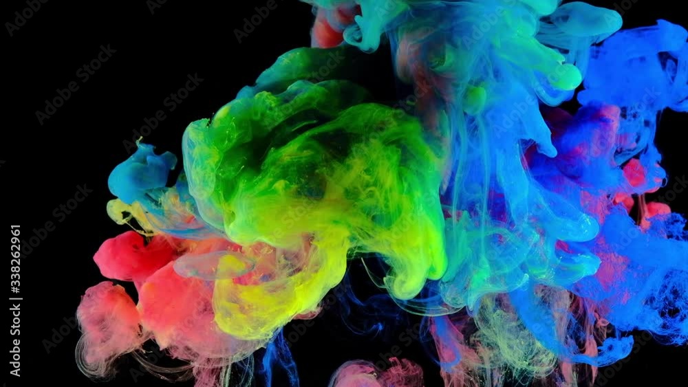Color paint drops in water , abstract color mix , drop of Ink color mix paint falling on water Colorful ink in water, 4K footage, 