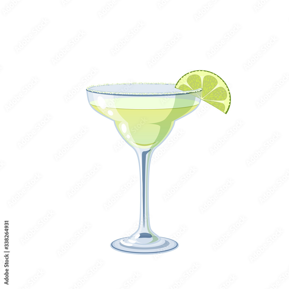 Alcoholic cocktail in margarita glass, vector illustration cartoon icon isolated on white.