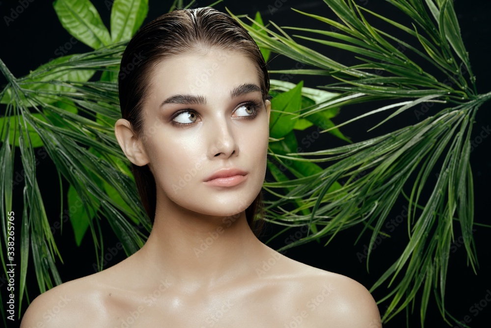 beautiful woman green leaves nature rest beautiful woman green leaves nature rest