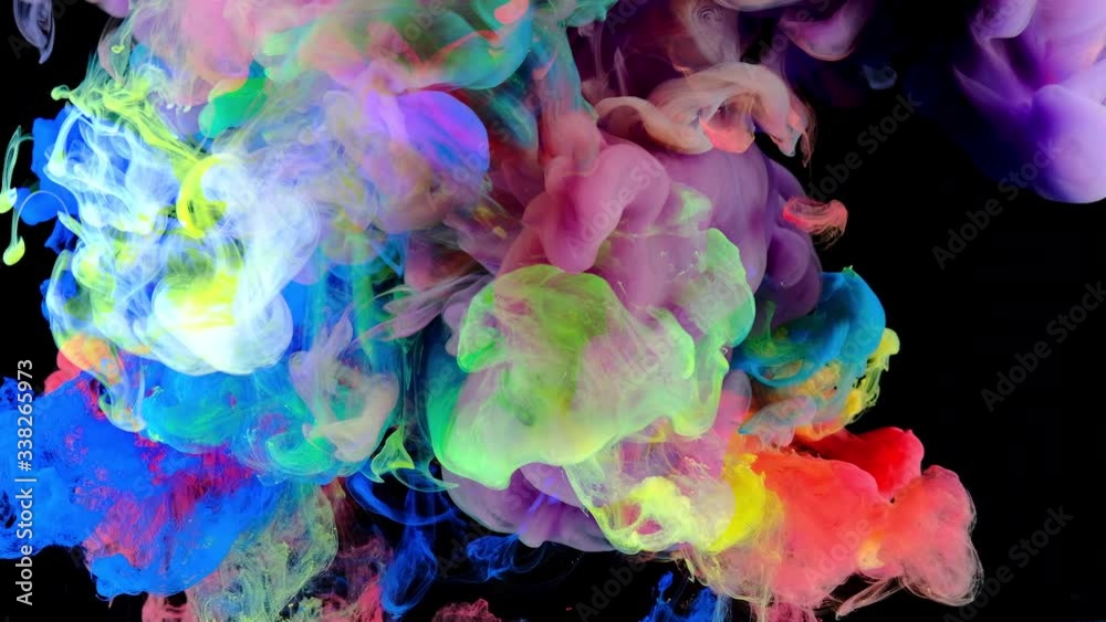 Color paint drops in water , abstract color mix , drop of Ink color mix paint falling on water Colorful ink in water, 4K footage, 