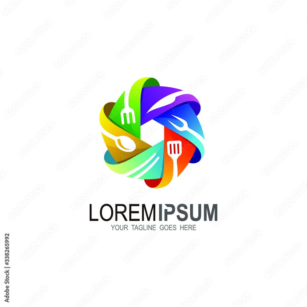 Obraz premium Restaurant logo, Cutlery icon and 3d design vector