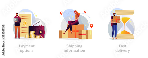 Payment options, shipping information, delivery metaphors