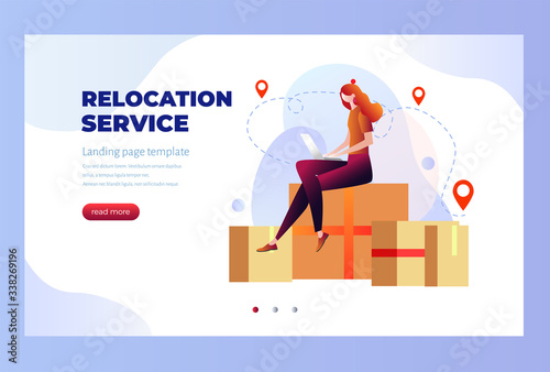 Relocation services. Apartment rent, accommodation leasing, real estate agency website design element.