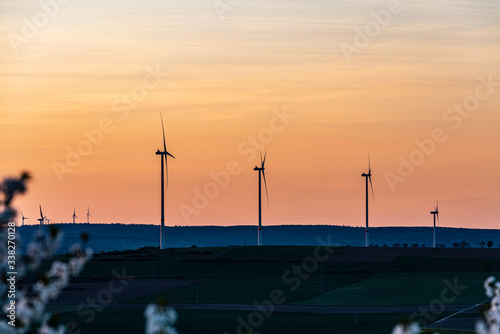 wind turbines in the evening