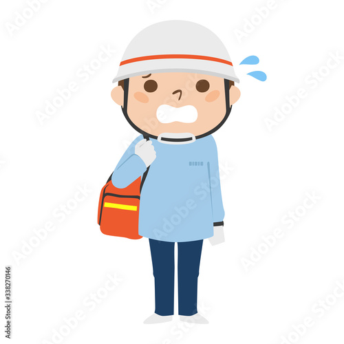慌ててる男性の救急救命士のイラスト。