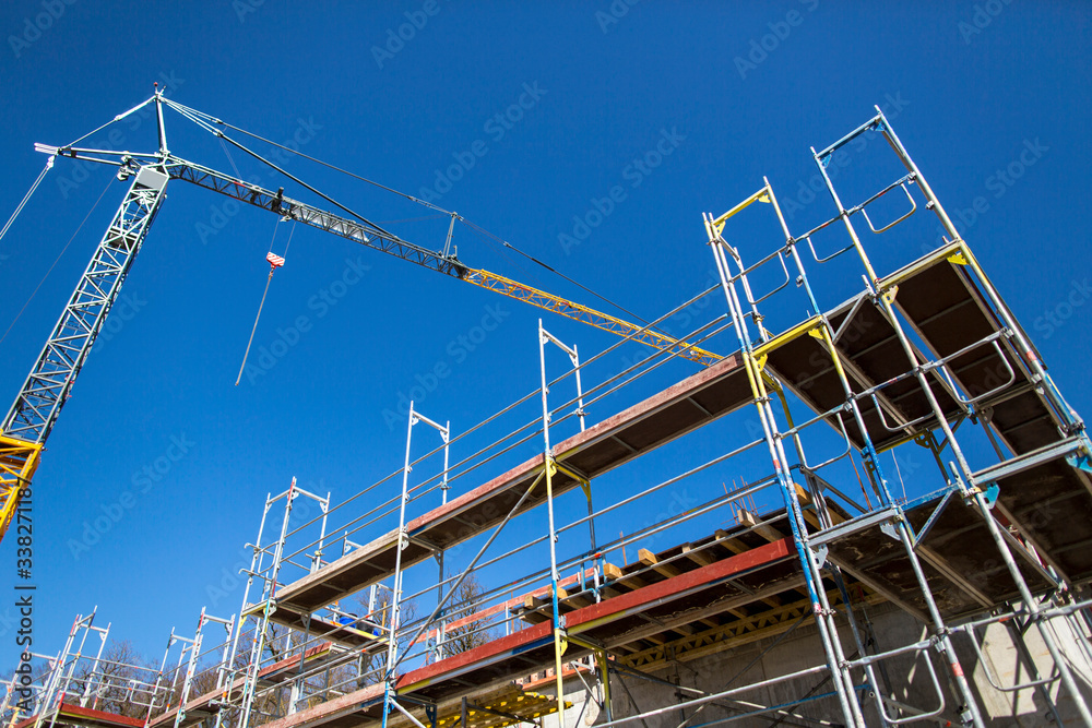 scaffolding, reconstruction, building site with crane
