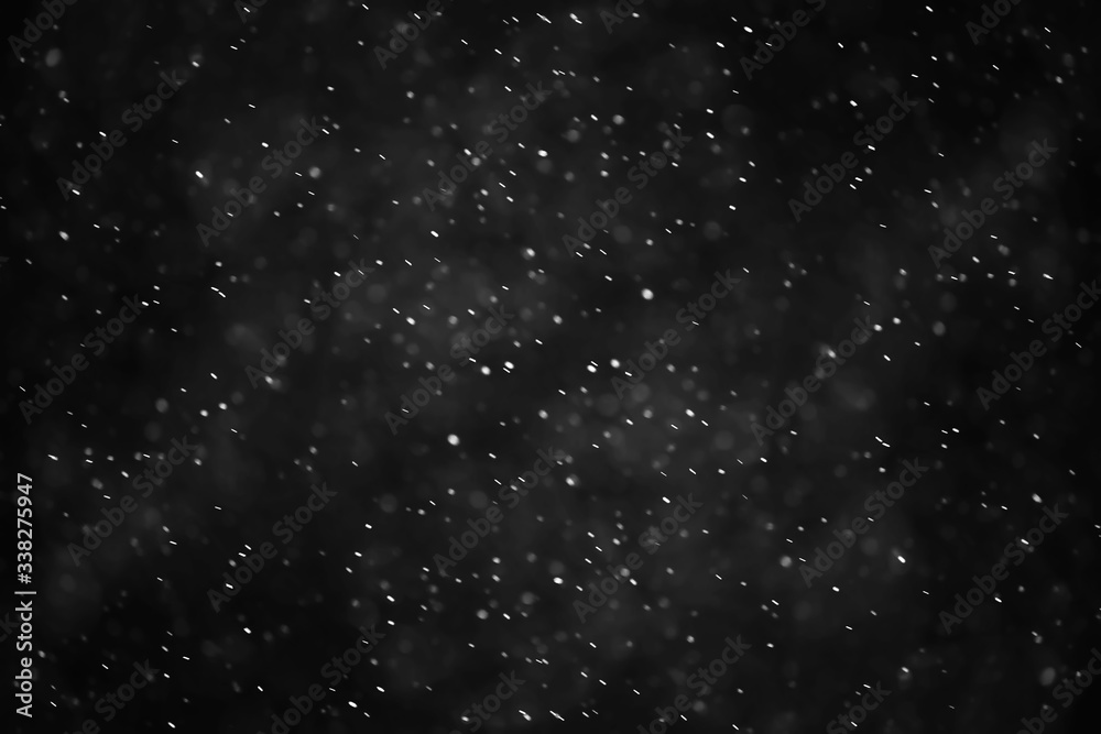Obraz premium snow black background abstract texture, snowflakes falling in the sky overlay