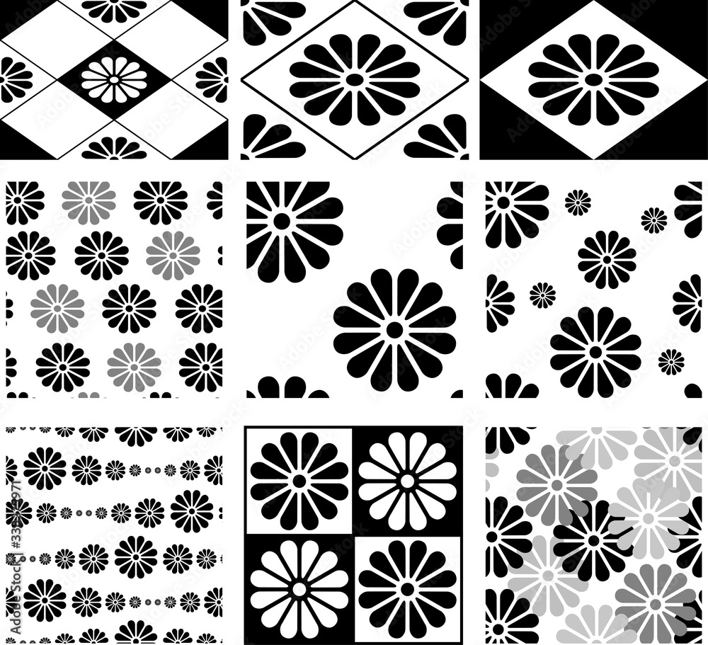 Black Chrysanthemum crest Japanese style pattern set Black Chrysanthemum crest Japanese style pattern set